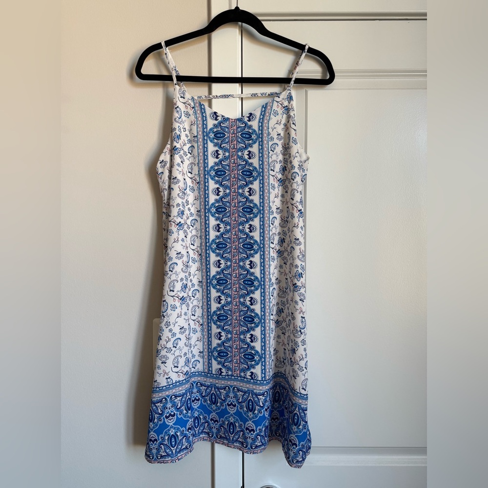 Aqua Blue and White Mini Dress